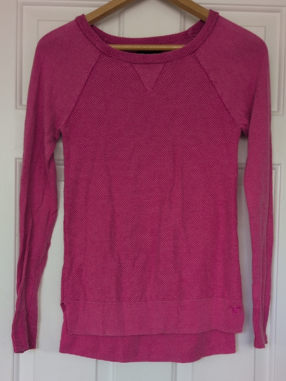 American Eagle Pink Knit Crew Neck Long Sleeve Cotton Blend Raglan Extra Small